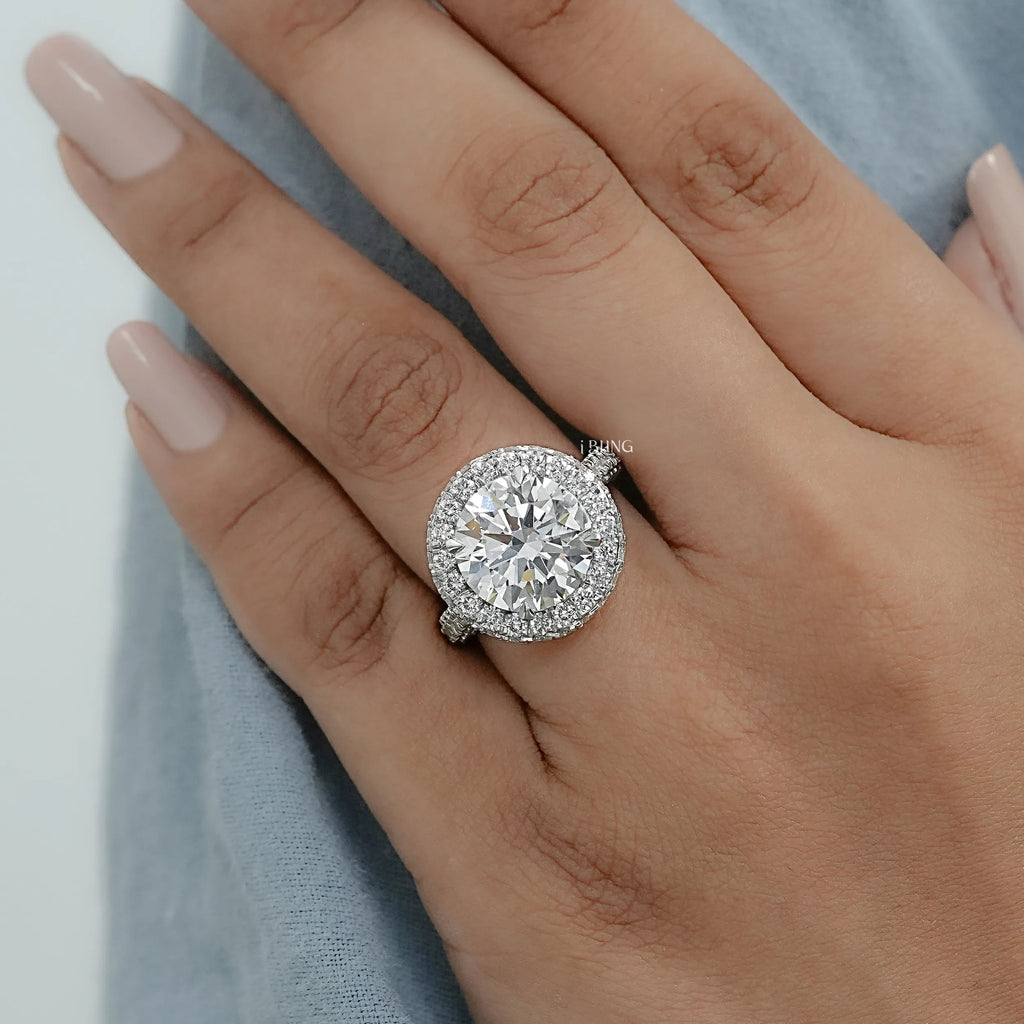 Double Halo Round Diamond Pave Set Ring
