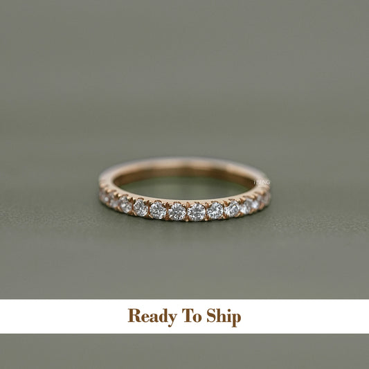Round Cut Lab Diamond Half Eternity Wedding Band Half Eternity
