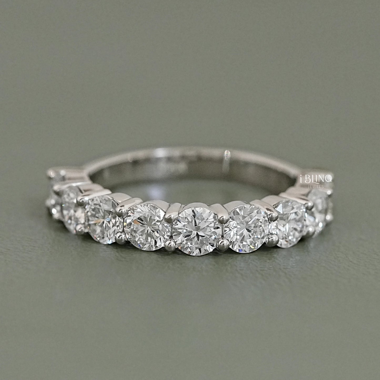 Round Lab Diamond Half Eternity Wedding Band Half Eternity