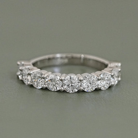 Round Lab Diamond Half Eternity Wedding Band