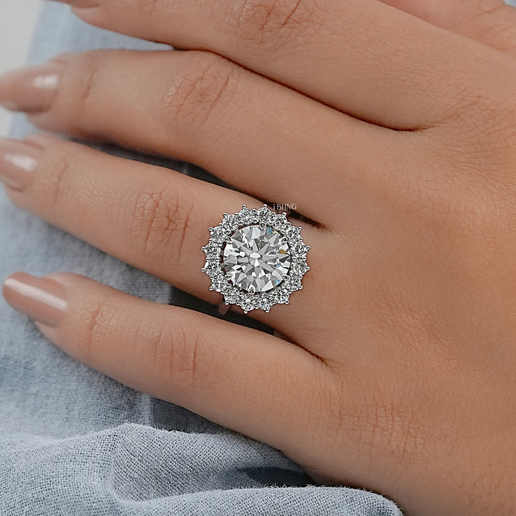 Round Cut Lab Diamond  Halo Engagement Ring