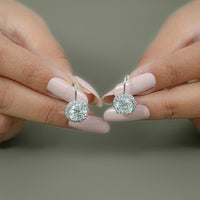 Round Cut Lab Grown Halo Lever Back Earrings