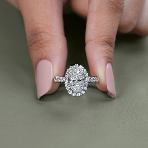Oval Lab Diamond Halo Engagement Ring