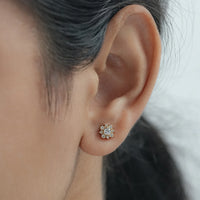 Round Lab Diamond Floral Style Halo Stud Earrings
