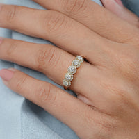 Round Lab Grown Diamond Five Stone Halo Wedding Band