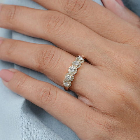 Round Lab Grown Diamond Five Stone Halo Wedding Band