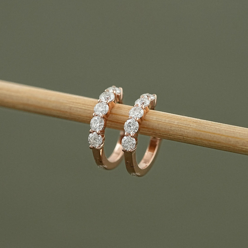 Round Cut Lab Grown Diamond Huggie Hoop Earrings
