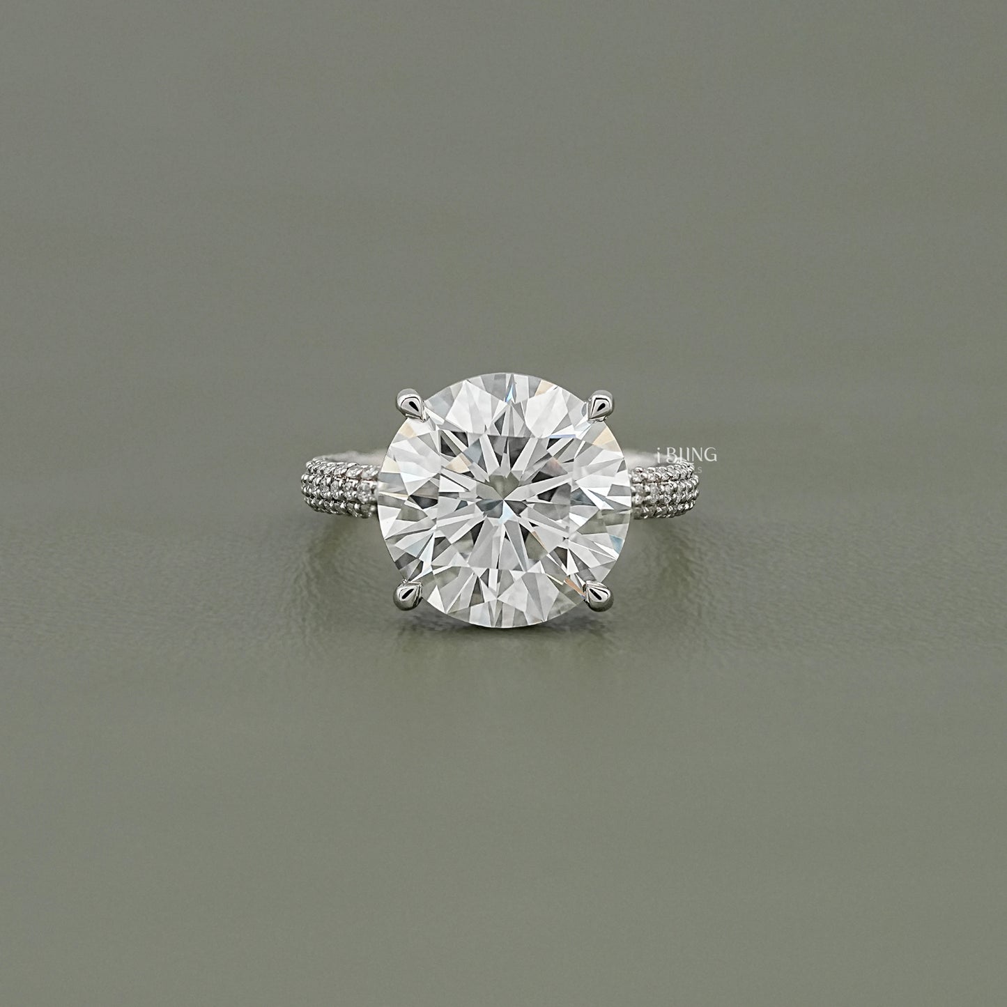 Round Lab Diamond Pave Engagement Ring Solitaire Accent Ring