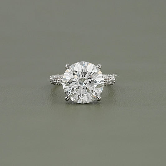 Round Lab Diamond Pave Engagement Ring Solitaire Accent Ring