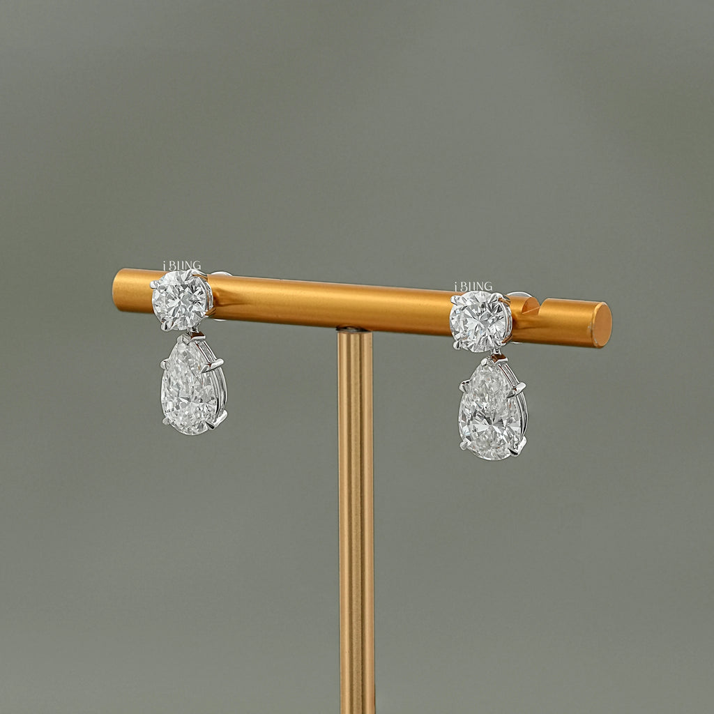 Pear Cut Lab Diamond Dangle Drop Wedding Earrings