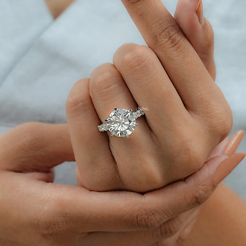 Round Lab Diamond Solitaire Pave Engagement Ring