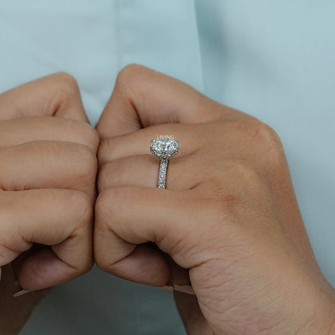 Round Cut Lab Diamond Hidden Halo Solitaire Ring