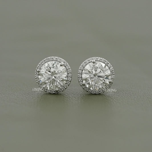 Round Cut Lab Diamond Halo Stud Earrings Stud