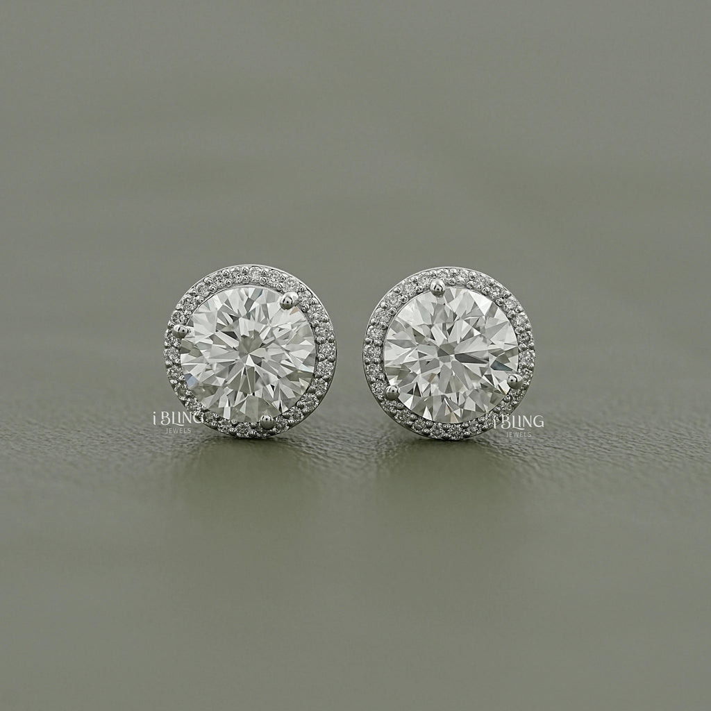 Round Cut Lab Diamond Halo Stud Earrings