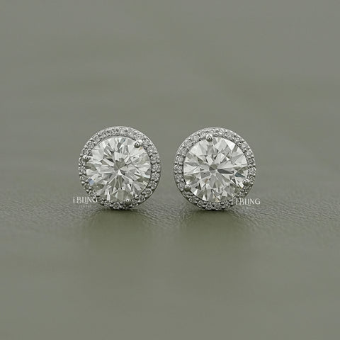 Round Cut Lab Diamond Halo Stud Earrings