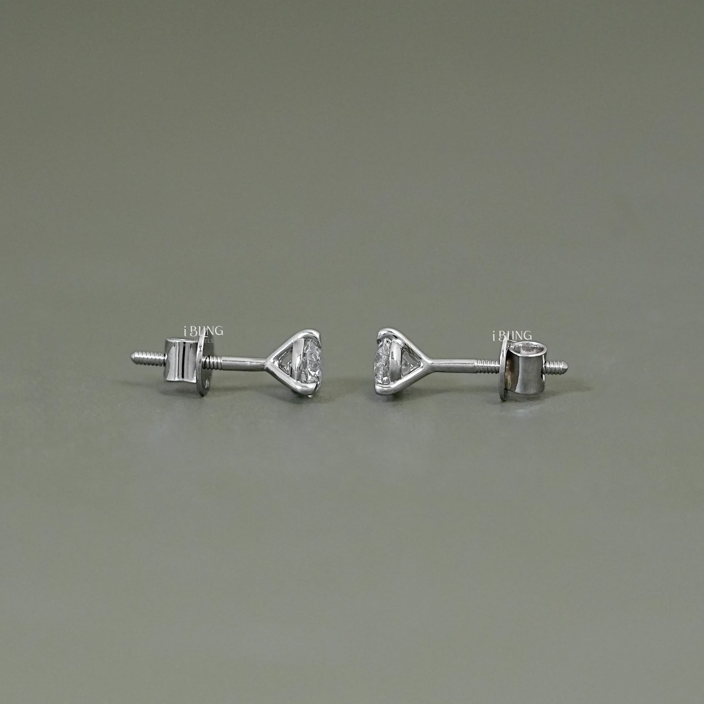 Side view of Round Cut Diamond Solitaire Earrings featuring a fine lab-grown diamond design