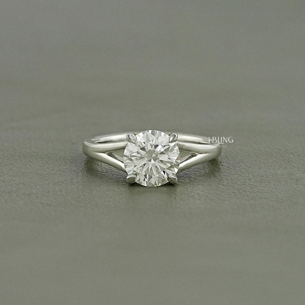 Round Cut Lab Grown Diamond Split Shank Solitaire Ring