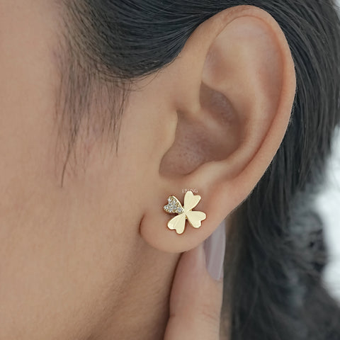 Lab Diamond 4 Leaf Clover Stud Earrings