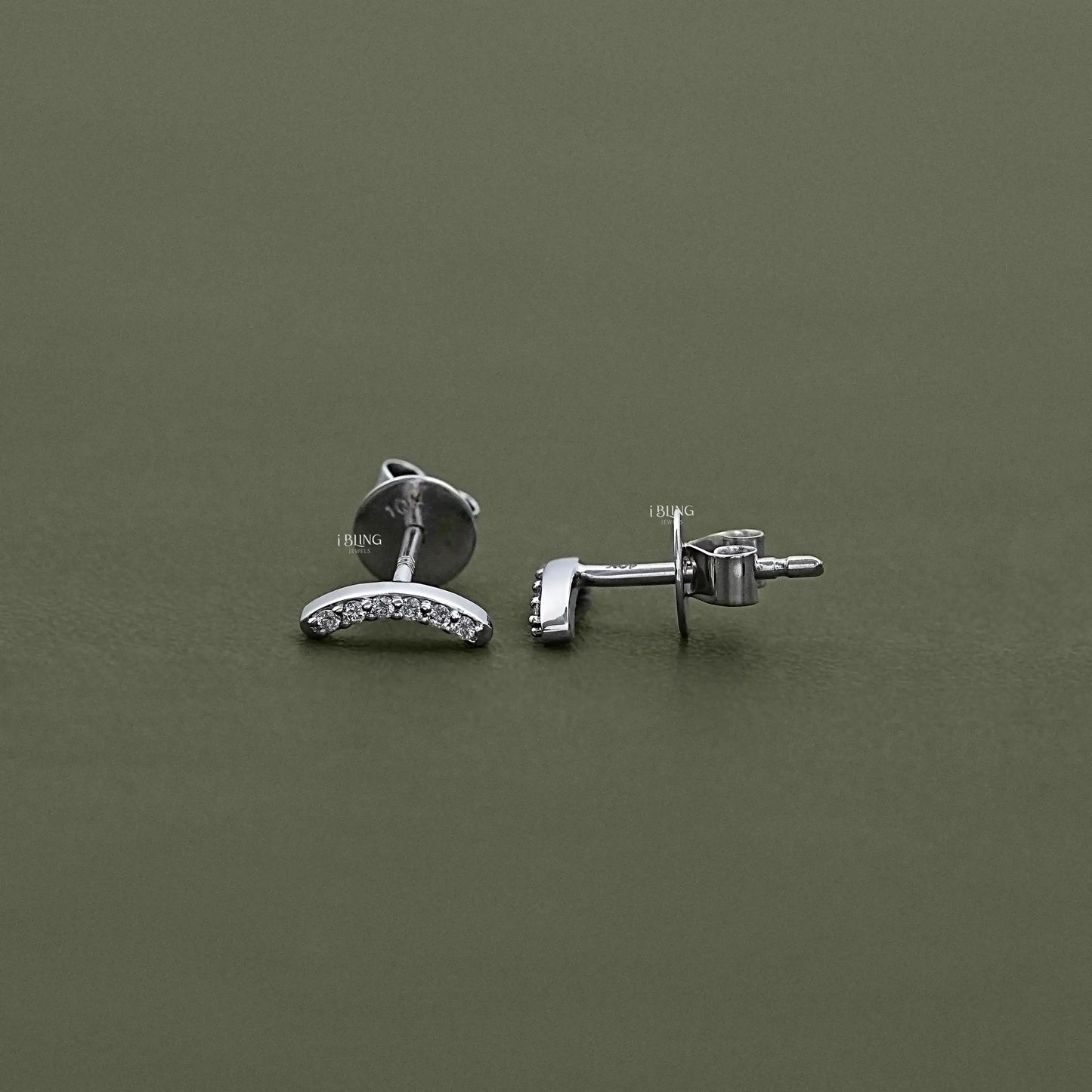 Curved Bar Round Diamond Stud Earrings in a flat-lay view, fine jewelry crafted for modern daily wear