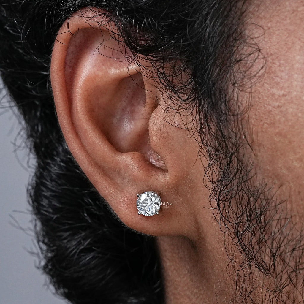 Round Cut Lab Diamond Screw Back Men's Stud Earrings