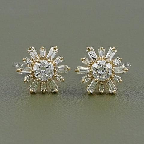 Round Lab Diamond Cluster Set Stud Earrings