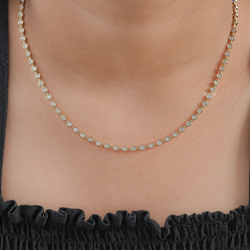 Round Lab Grown Diamond Tennis Necklace