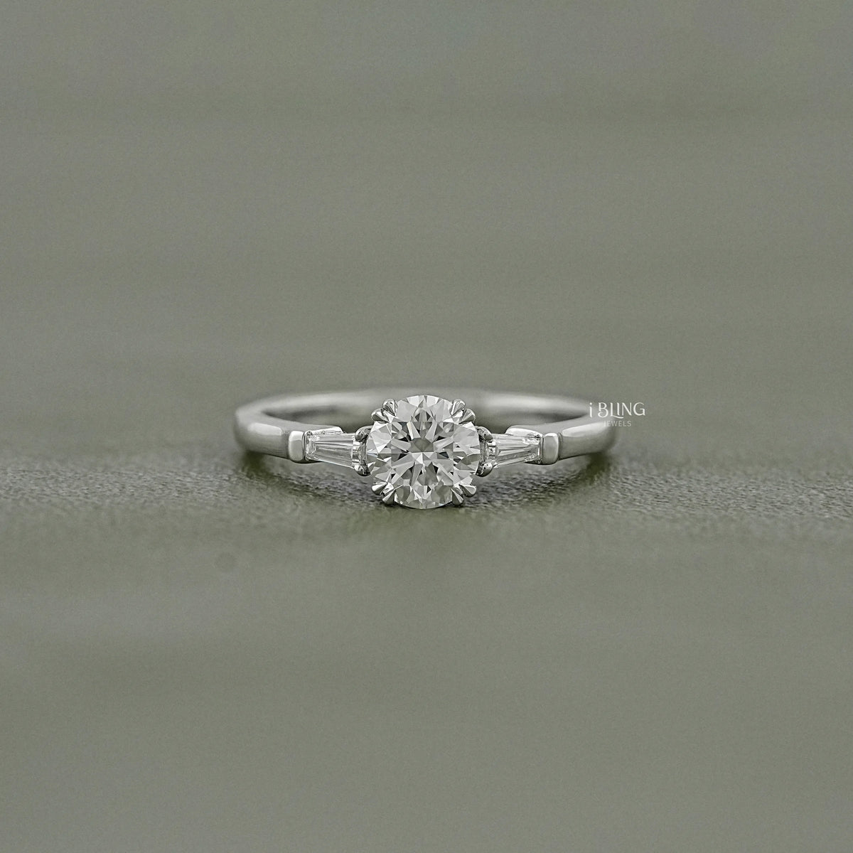 Round Cut Lab Diamond Three Stone Engagement Ring Ring