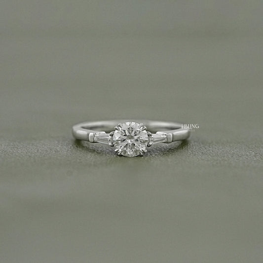 Round Cut Lab Diamond Three Stone Engagement Ring Ring