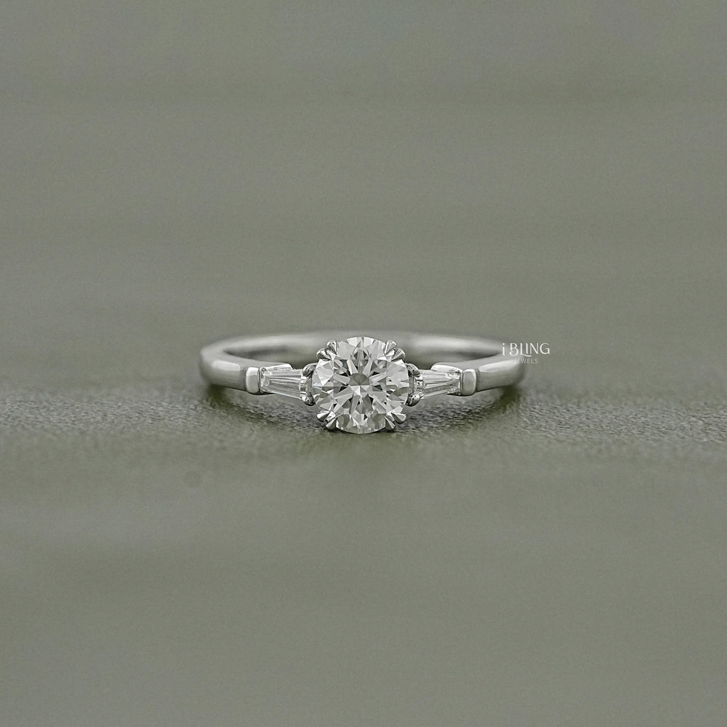 Round Cut Lab Diamond Three Stone Engagement Ring