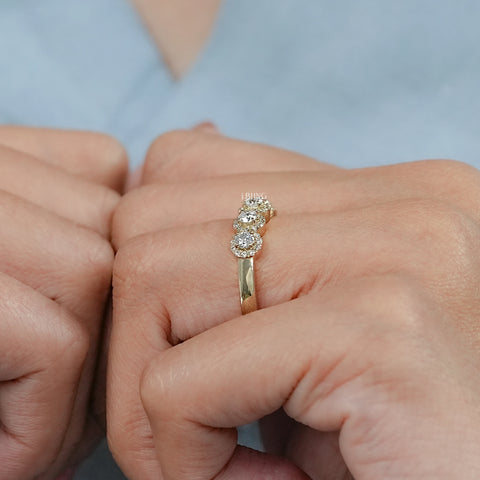 Round Lab Grown Diamond Five Stone Halo Wedding Band