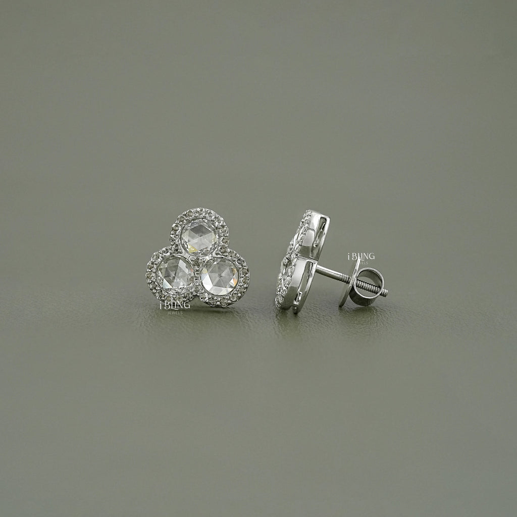 Three Stone Halo Stud Earrings