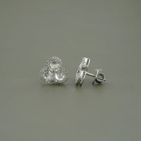 Three Stone Halo Stud Earrings