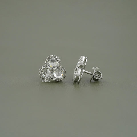 Three Stone Halo Stud Earrings