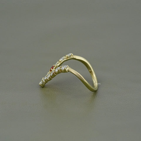 Yellow Gold Ruby & Round Diamond Wishbone Ring