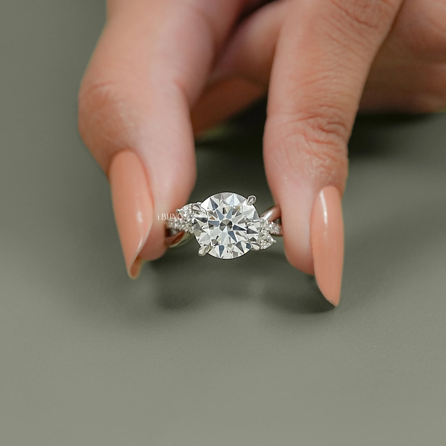 Round Cut Three Stone Twisted Accent Ring Solitaire Accent Ring