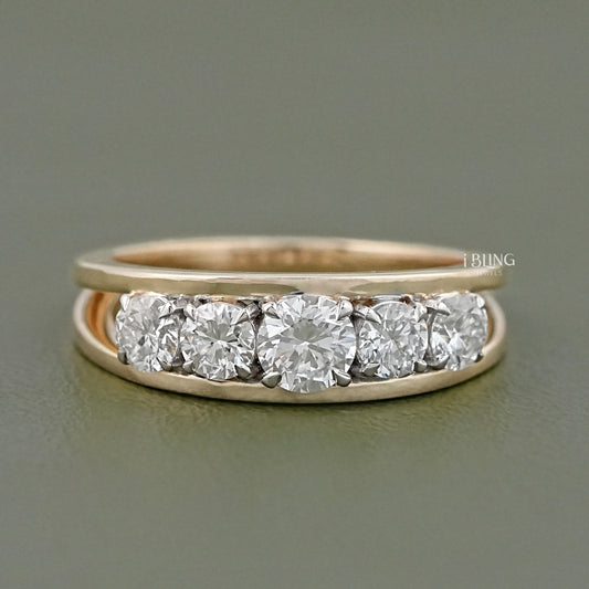 Round Five Stone Channel Set Diamond Wedding Band