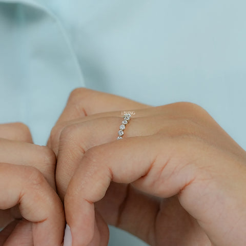 Round Cut Lab Diamond Curved Wedding Band