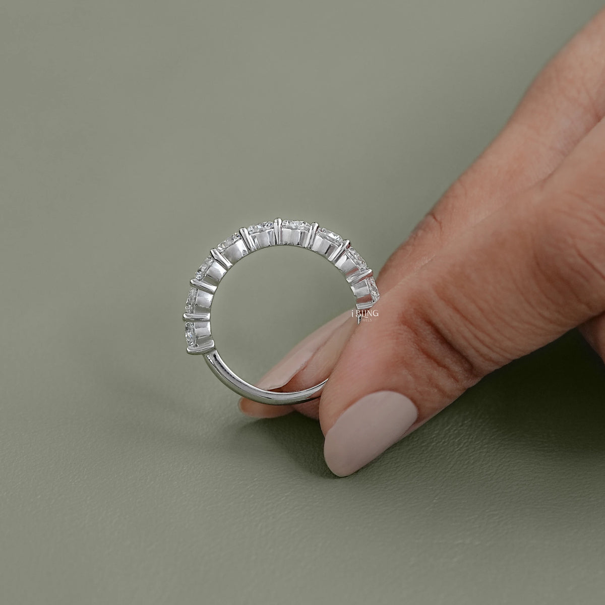 Round Cut Lab Grown Diamond Half Eternity Wedding Band Half Eternity