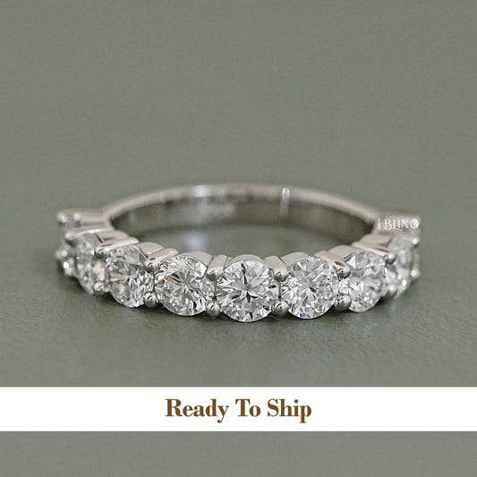 Round Cut Lab Grown Diamond Half Eternity Wedding Band Half Eternity