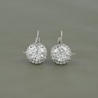 Round Cut Lab Grown Halo Lever Back Earrings