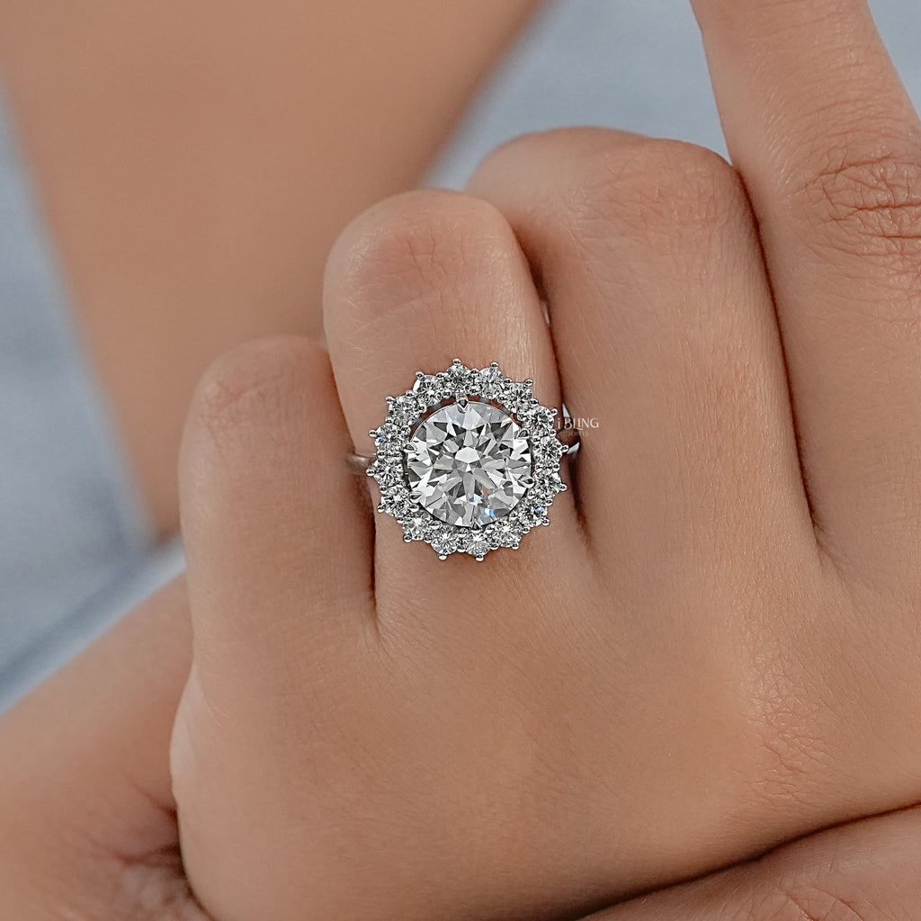 Round Cut Lab Diamond  Halo Engagement Ring