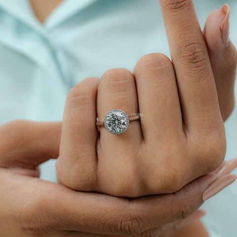 Round Cut Lab Diamond Halo Engagement Ring
