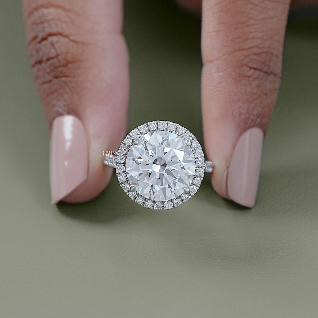 Round Cut Lab Diamond Halo Engagement Ring