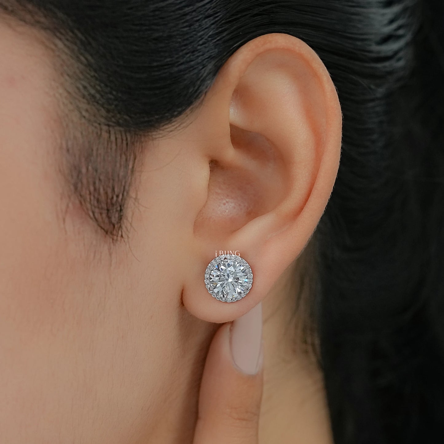 Round Cut Lab Diamond Halo Stud Earrings Stud