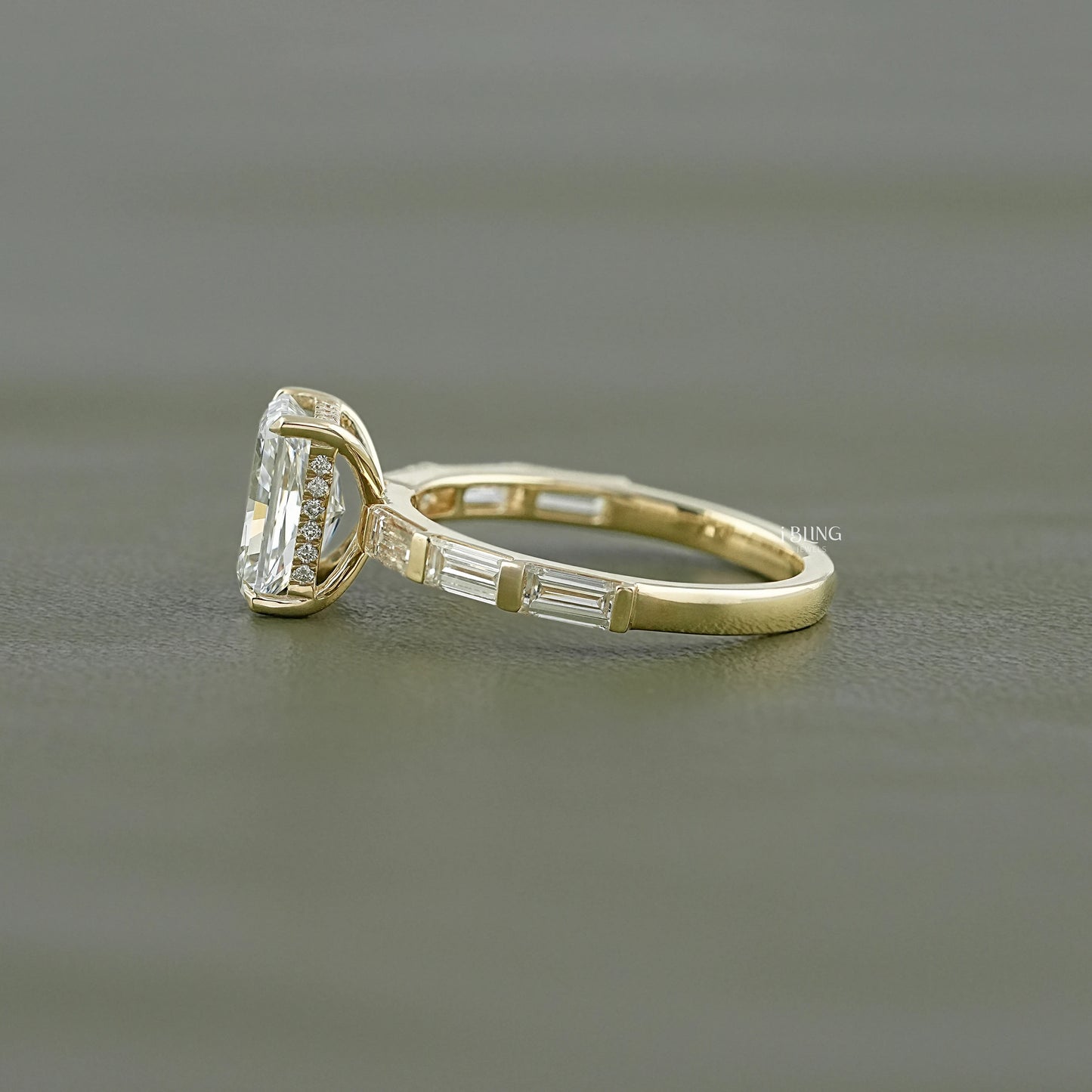 Radiant And Baguette Lab Diamond Solitaire Accent Ring Halo Ring