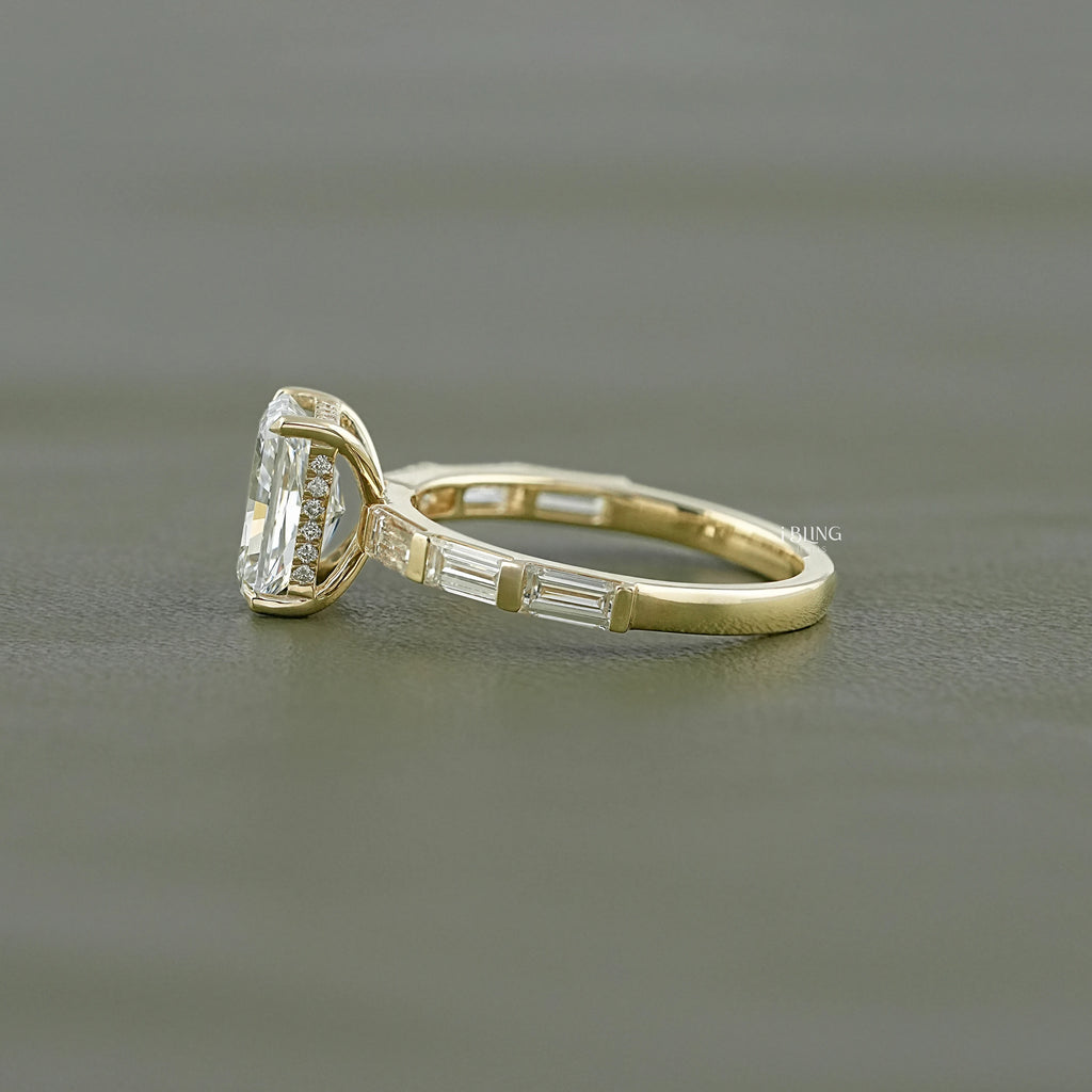 Radiant And Baguette Lab Diamond Solitaire Accent Ring
