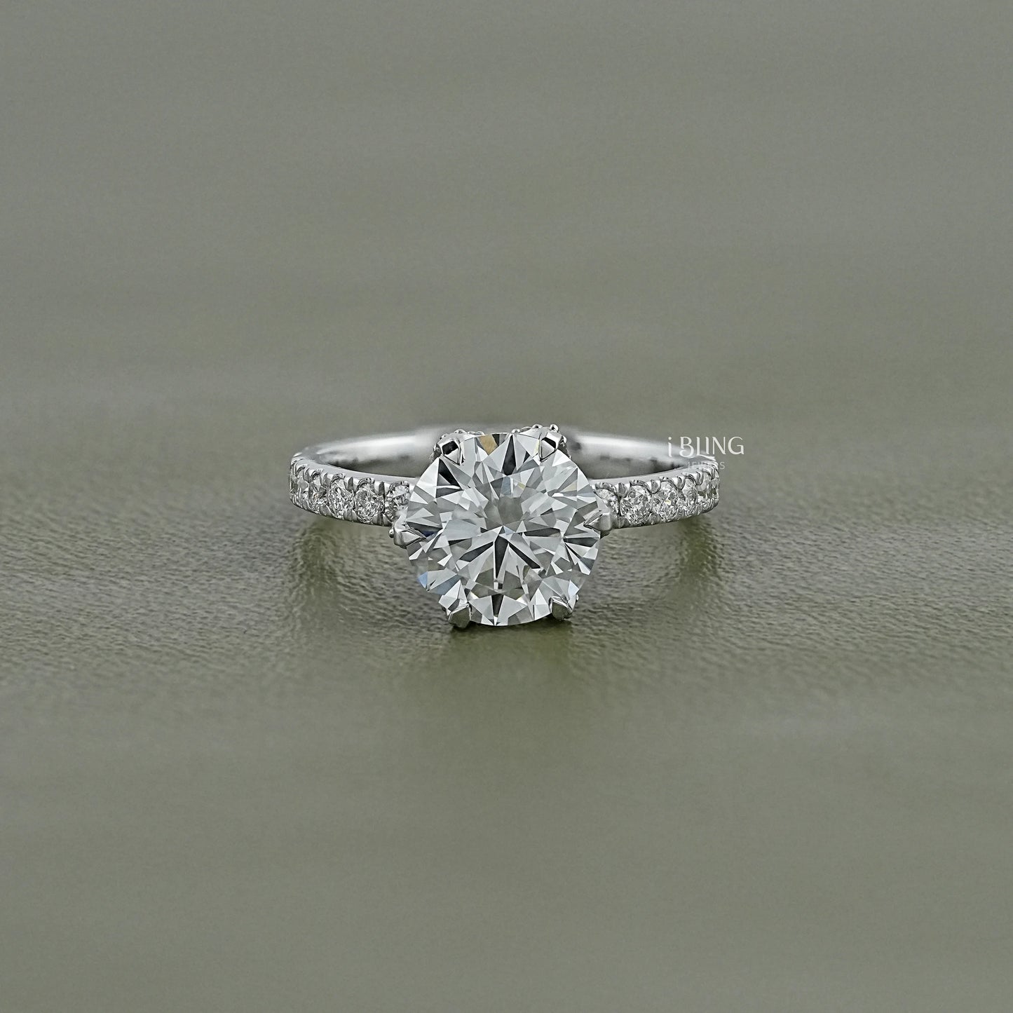 Round Cut Lab Diamond Hidden Halo Solitaire Ring Solitaire Accent Ring