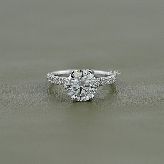 Round Cut Lab Diamond Hidden Halo Solitaire Ring Solitaire Accent Ring
