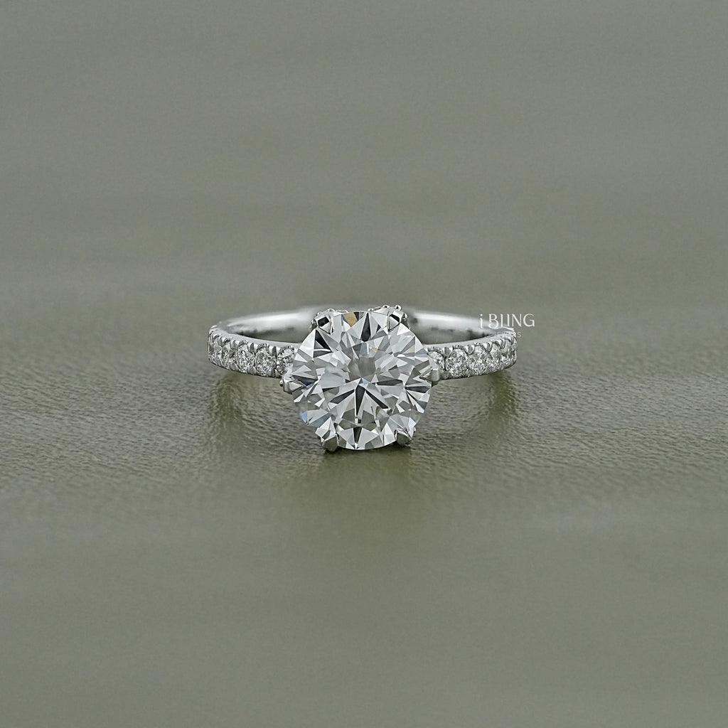 Round Cut Lab Diamond Hidden Halo Solitaire Ring