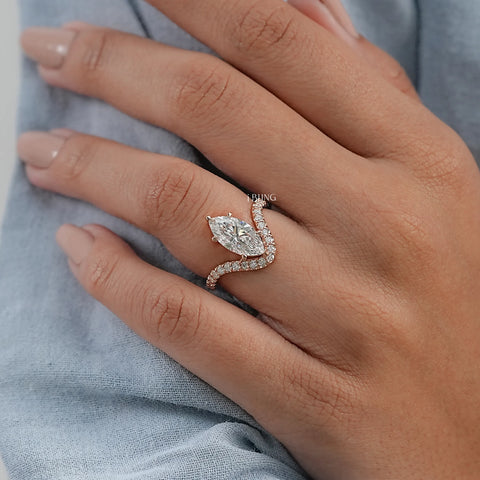 Marquise Cut Lab Diamond Solitaire Accent Ring
